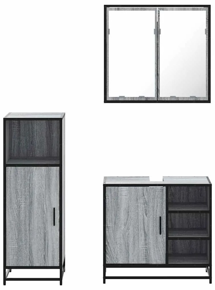vidaXL Σετ Επίπλων Μπάνιου 3 Τεμαχίων Γκρι Sonoma Επεξεργασμένο Ξύλο