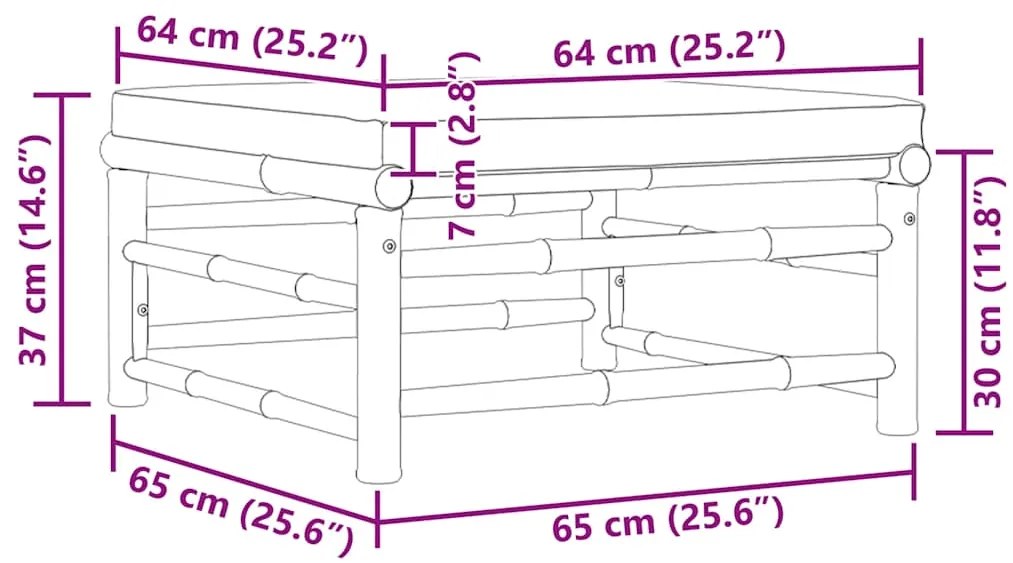 vidaXL Υποπόδιο/Σκαμπό Κήπου από Μπαμπού με Σκούρο Γκρι Μαξιλάρι