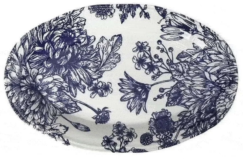 Πιατέλα Κεραμική English Blue Οβάλ Rpn208K6 22X14cm White-Blue Espiel Ceramic