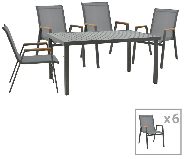 Intrahome Τραπεζαρία Azelie-Kliton Intrahome σετ 7τεμ ανθρακί ύφασμα-ανθρακί αλουμίνιο 150x80x74εκ | SKU: INTRAPA-399111121