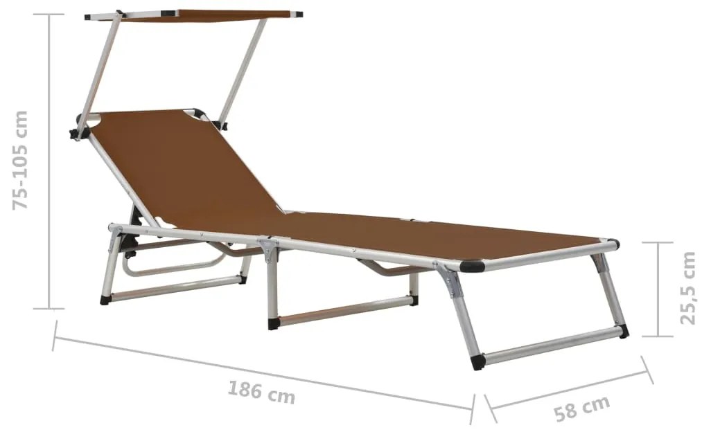 312461  FOLDING SUN LOUNGERS WITH ROOF 2 PCS ALUMINIUM&amp;TEXTILENE BROWN 312461