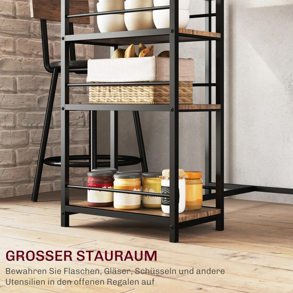 HOMCOM Σετ τραπεζαρίας 3 τεμαχίων με τραπέζι μπαρ και 2 καρέκλες, Μικρό σετ κουζίνας με πλαϊνά ράφια, MDF, Μέταλλο, Μαύρο