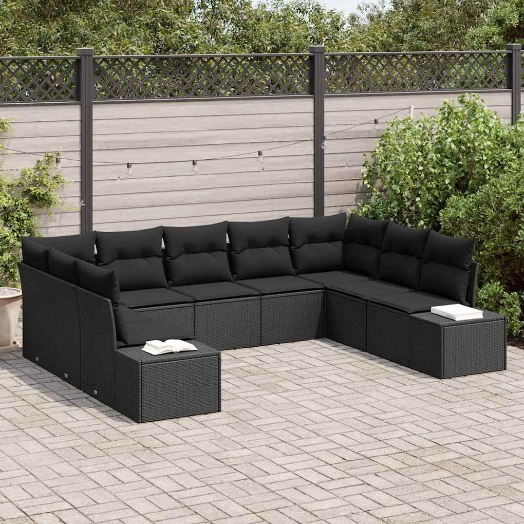 vidaXL Σετ Καναπέ Κήπου με μαξιλάρι 9 pcs Μαύρο Πολυ ράταν