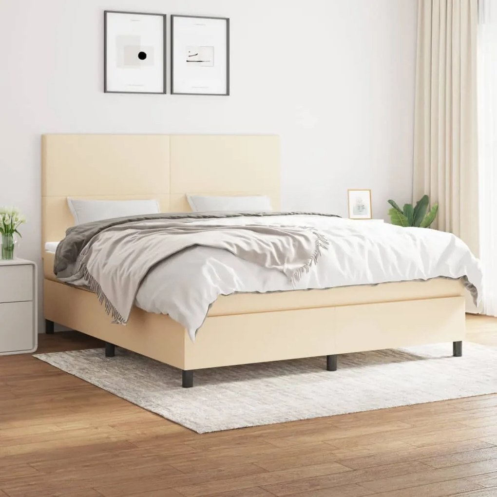 Κρεβάτι Boxspring με Στρώμα Κρεμ 160x200 εκ. Υφασμάτινο