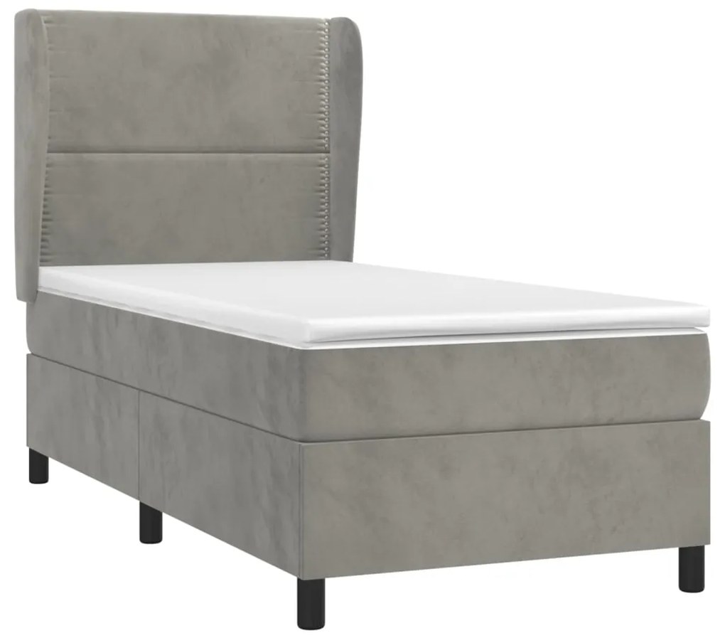 vidaXL Κρεβάτι Boxspring με Στρώμα Ανοιχτό Γκρι 90x190 εκ. Βελούδινο