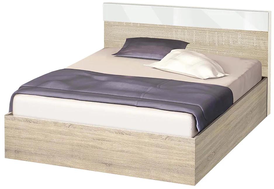 Κρεβάτι ξύλινο υπέρδιπλο Ninet High Σόνομα/Λευκό γυαλιστερό με ΔΩΡΟ ορθοπεδικό στρώμα, 180/200, 204/90/184 εκ., Genomax
