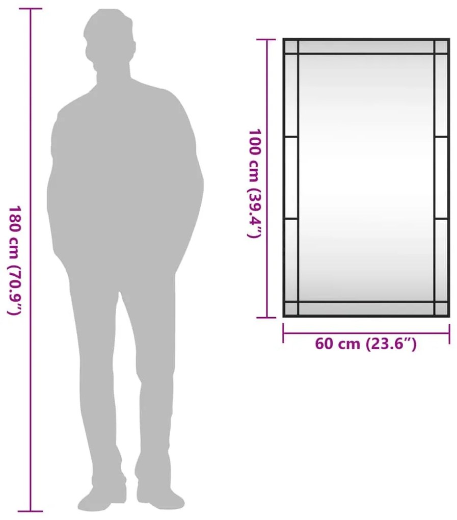 Καθρέφτης Ορθογώνιος Μαύρος 60 x 100 εκ. από Σίδερο - Μαύρο