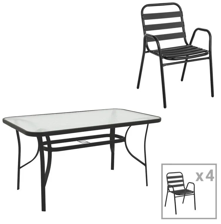 Σετ κήπου - Τραπεζαρία Sussie - Ensure 5 τεμ. μέταλλο - γυαλί μαύρο 140x80x70 εκ. 140x80x70 εκ.