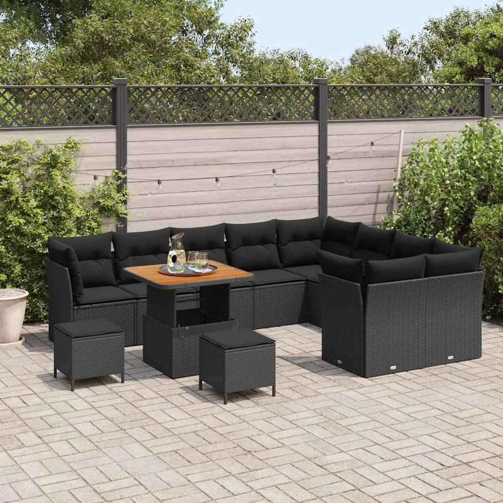 vidaXL Σετ Καναπέ Κήπου με μαξιλάρι 12 pcs Μαύρο 80 x 80 x 71 cm