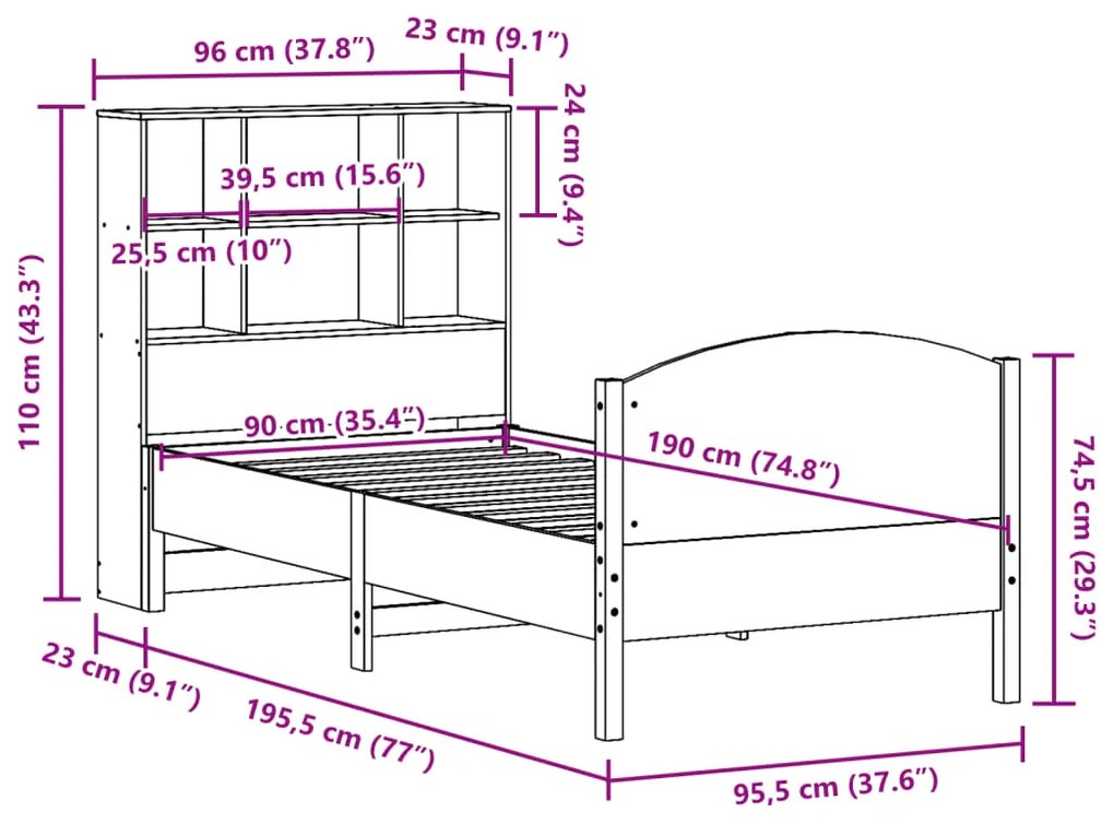 ΚΡΕΒΑΤΙ ΒΙΒΛΙΟΘΗΚΗ ΧΩΡΙΣ ΣΤΡΩΜΑ 90X190 ΕΚ ΜΑΣΙΦ ΞΥΛΟ ΠΕΥΚΟΥ 3323127