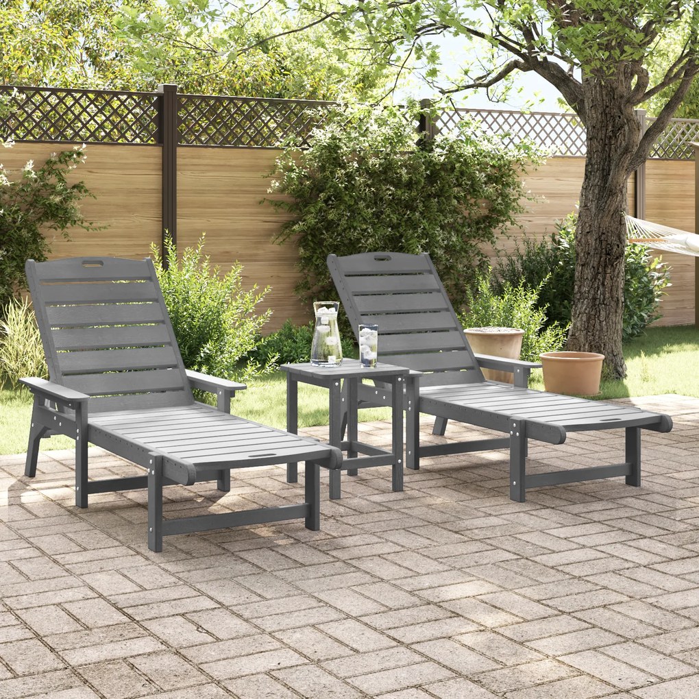 vidaXL Ξαπλώστρες 2 τμχ Ανοιχτό Γκρι 162x53x98.5 cm HDPE
