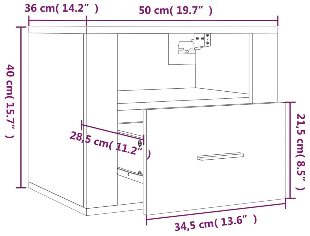 Κομοδίνο Επιτοίχιο Μαύρα 50x36x40 εκ. - Μαύρο