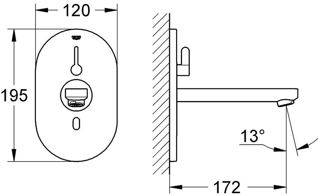 Ηλεκτρονική μπαταρία νιπτήρος τοίχου Grohe Eurosmart Cosmopolitan E