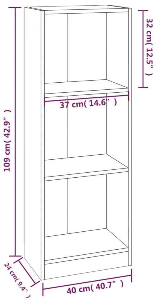 Βιβλιοθήκη με 3 Ράφια Γκρι Sonoma 40x24x109 εκ. Επεξεργ. Ξύλο - Γκρι