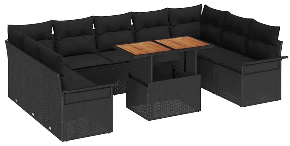 vidaXL Σετ Καναπέ Κήπου με μαξιλάρι 10 pcs Μαύρο 100 x 55 x 73 εκ