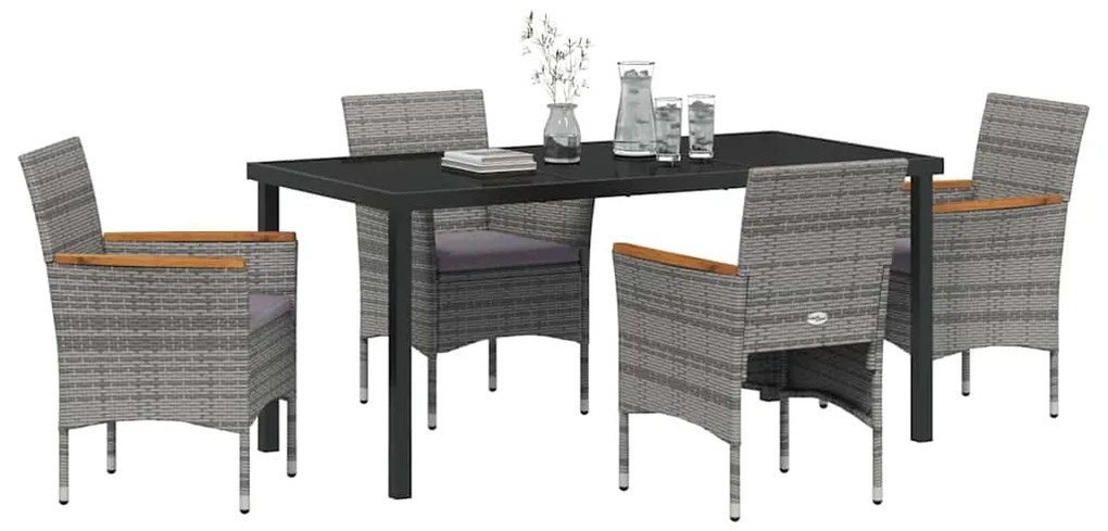 vidaXL Σέτ φαγητού για κήπο με μαξιλάρι 5 pcs Γκρι Πολυ ράταν
