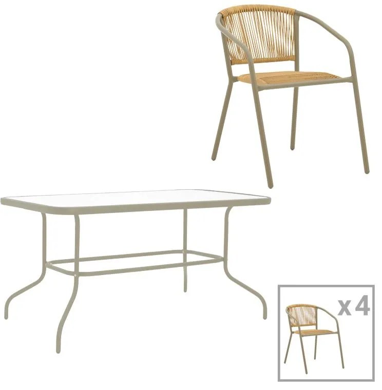 Σετ κήπου Τραπεζαρία Valor -Lindaria σετ 5 τεμ. μέταλλο σαμπανιζέ - pe rattan φυσικό 110x60x70 εκ. 110x60x70 εκ.