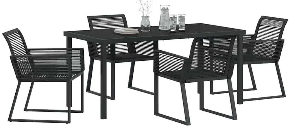 vidaXL Σέτ φαγητού για κήπο 5 pcs Μαύρο Χάλυβας με επίστρωση πούδρας