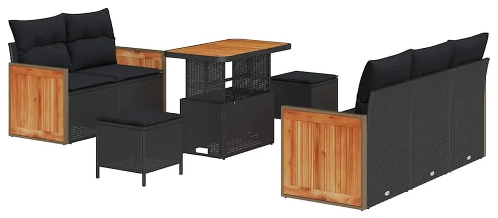 vidaXL Σετ Καναπέ Κήπου με μαξιλάρι 8 pcs Μαύρο Πολυ ράταν