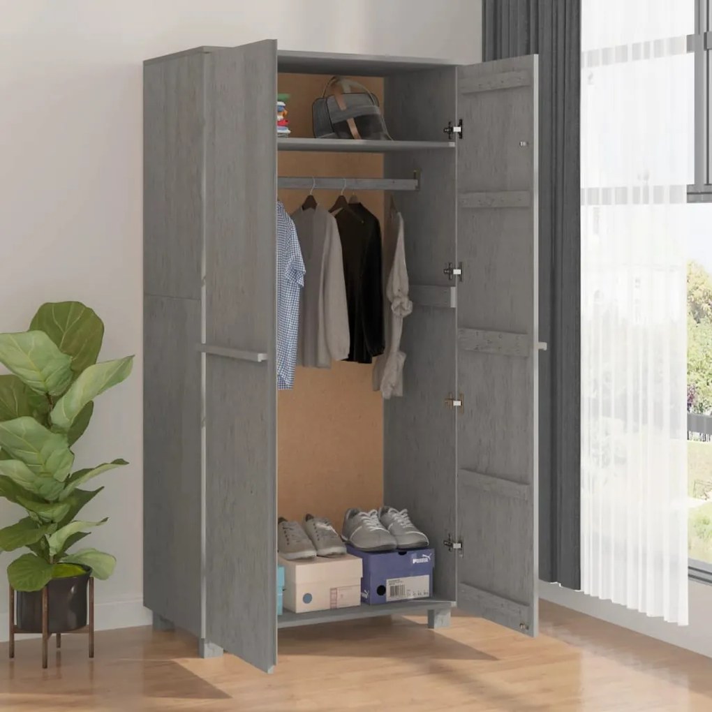 vidaXL Ντουλάπα HAMAR Αν. Γκρι 89 x 50 x 180 εκ. από Μασίφ Ξύλο Πεύκου