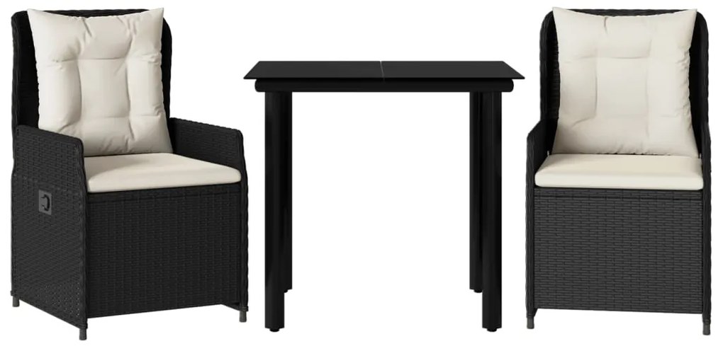 vidaXL Σετ Τραπεζαρίας Κήπου 3 τεμ. Μαύρο Συνθετικό Ρατάν με Μαξιλάρια