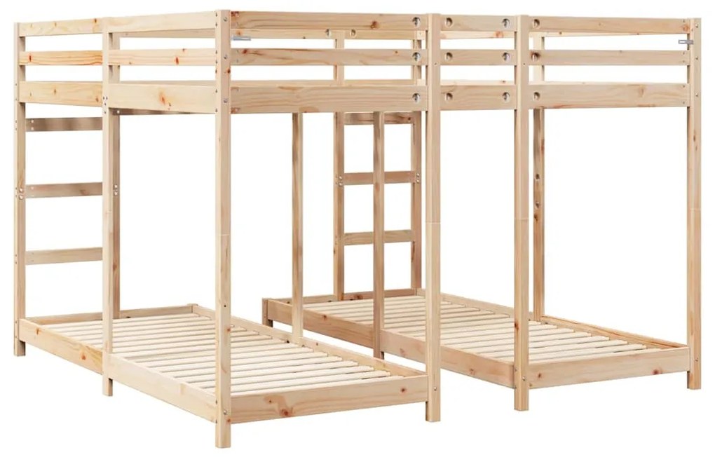 vidaXL Σκελετός Κουκέτας Τριών Επιπέδων Φυσικό 80 / 200 x 200 εκ