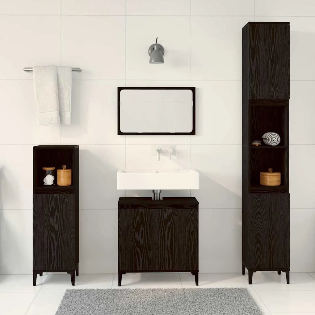 vidaXL Σετ Επίπλων Μπάνιου με αποθήκευση 3 pcs Μαύρο 30 x 30 x 180 cm
