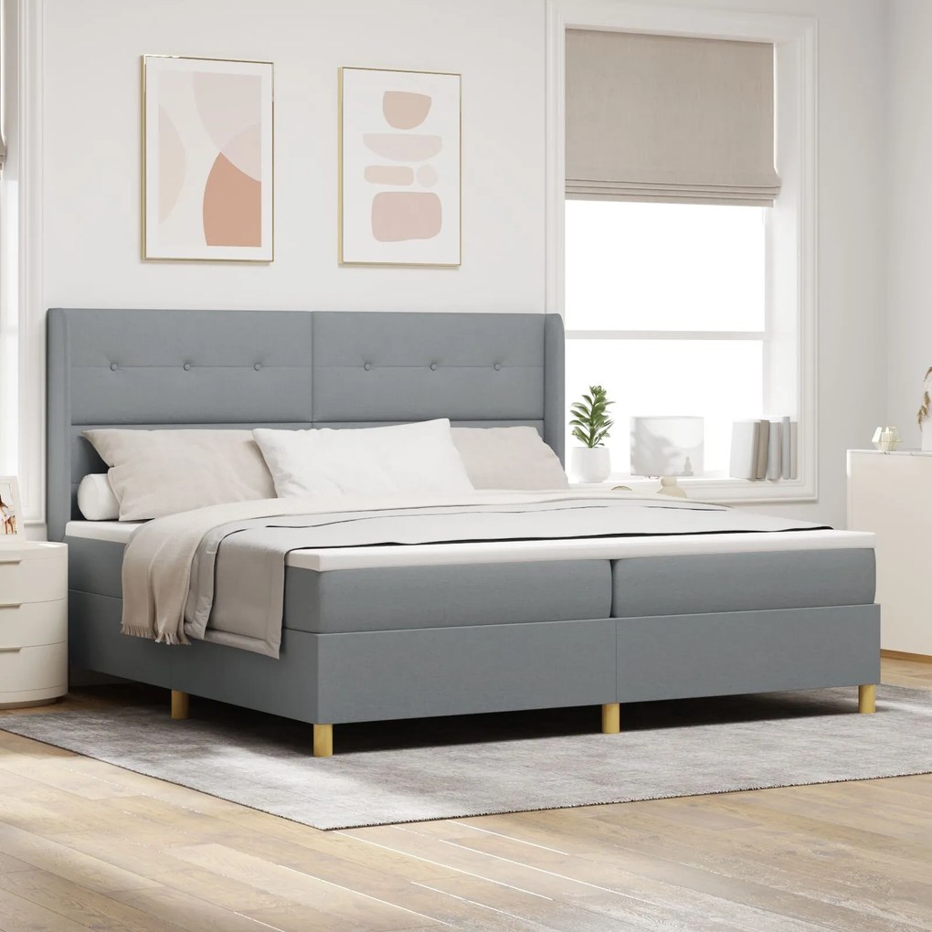 Κρεβάτι Box Spring με Στρώμα Ανοιχτό Γκρι 200x200 εκ. Ύφασμα