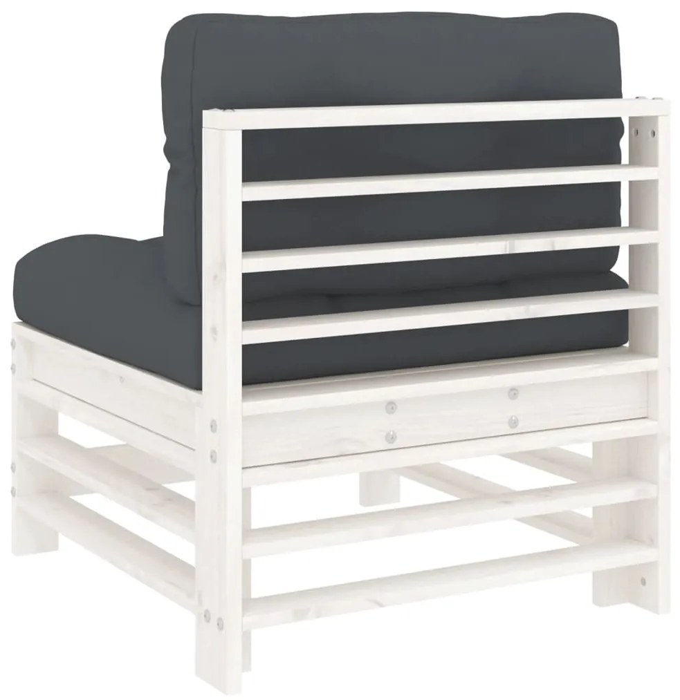 vidaXL Καναπέδες Μεσαίοι με Μαξιλάρια 2 τεμ. Λευκοί Μασίφ Ξύλο Πεύκου