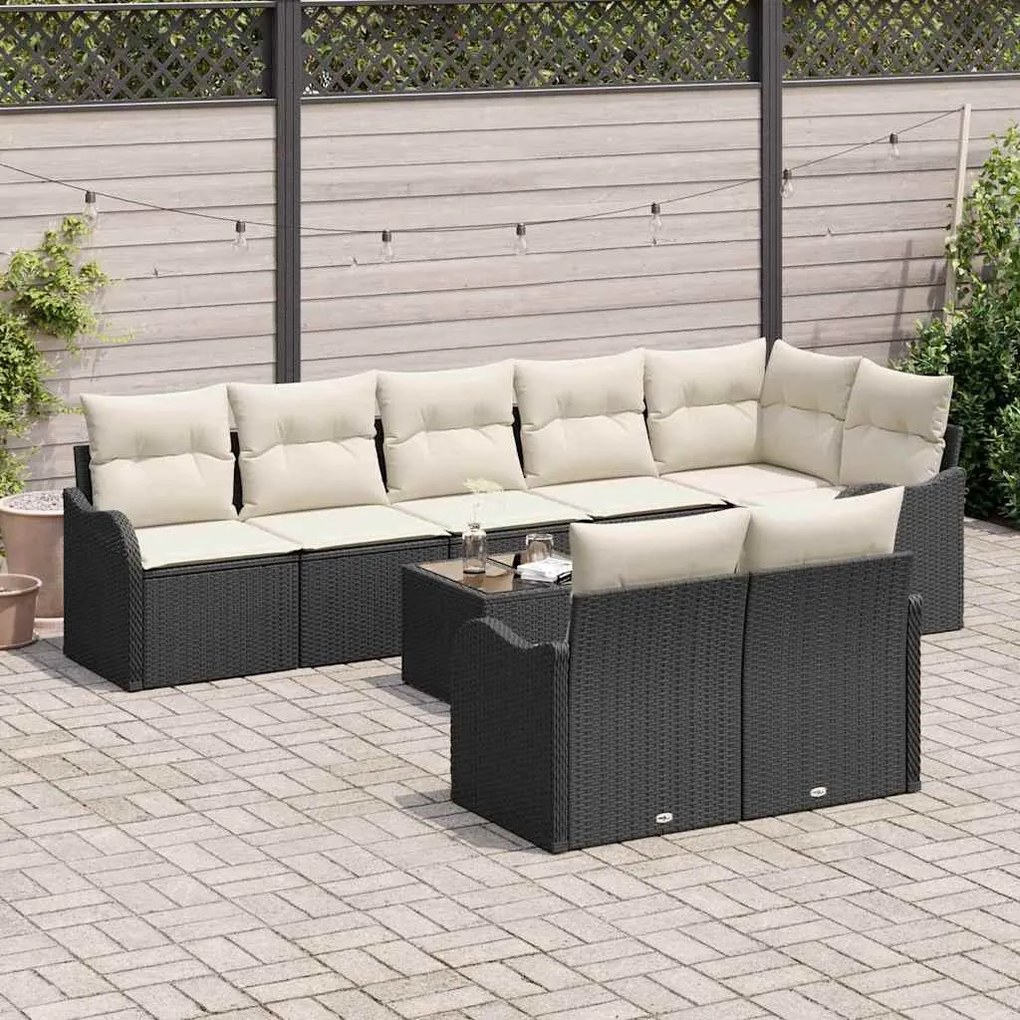 vidaXL Σετ Καναπέ Κήπου με μαξιλάρι 9 pcs Μαύρο Πολυ ράταν