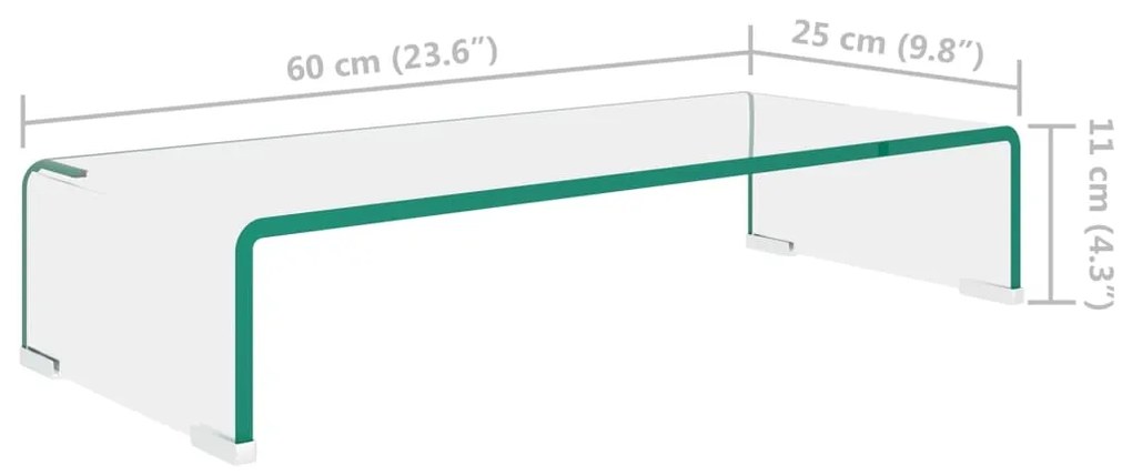 Βάση Τηλεόρασης/Οθόνης Διάφανη 60 x 25 x 11 εκ. Γυάλινη - Διαφανές