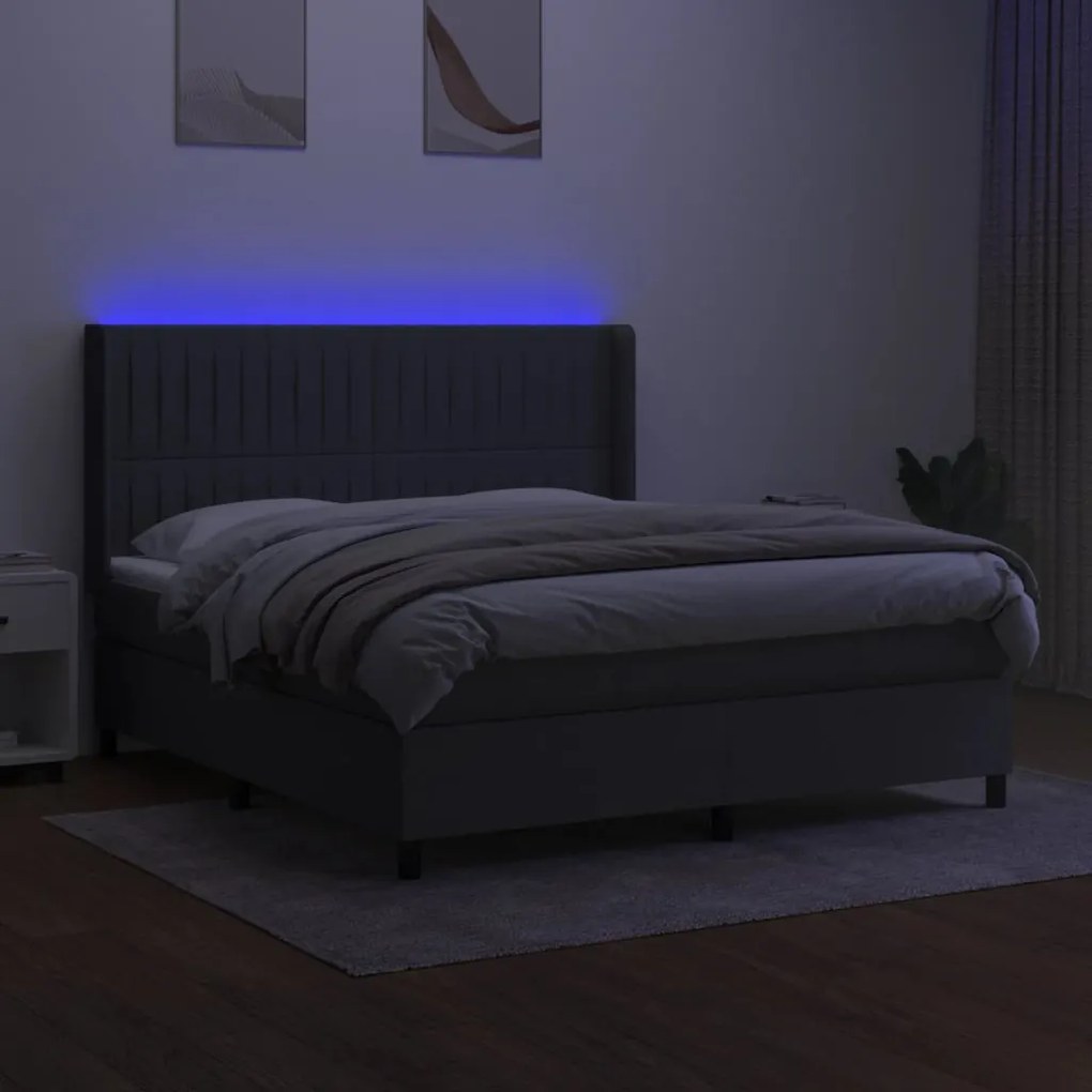 ΚΡΕΒΑΤΙ BOXSPRING ΜΕ ΣΤΡΩΜΑ &amp; LED ΣΚ.ΓΚΡΙ 180X200 ΕΚ ΥΦΑΣΜΑΤΙΝΟ 3138494