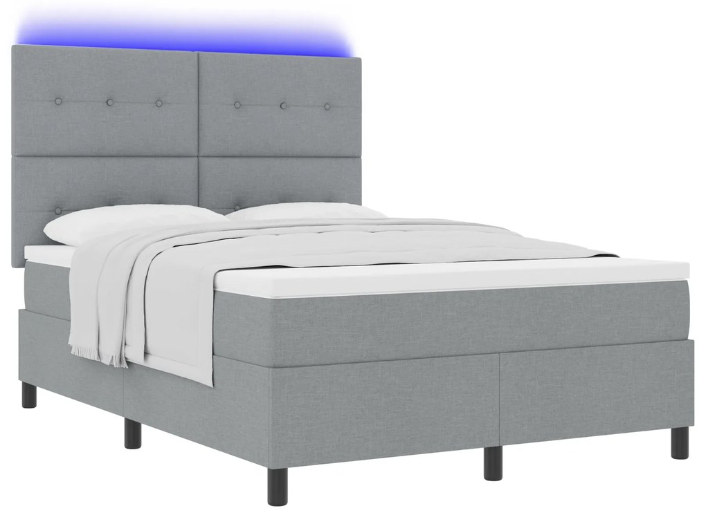 vidaXL Κρεβάτι Box Spring με Στρώμα & Φωτισμό LED σε Γκρι, 140 x 200 cm Υφασμάτινο