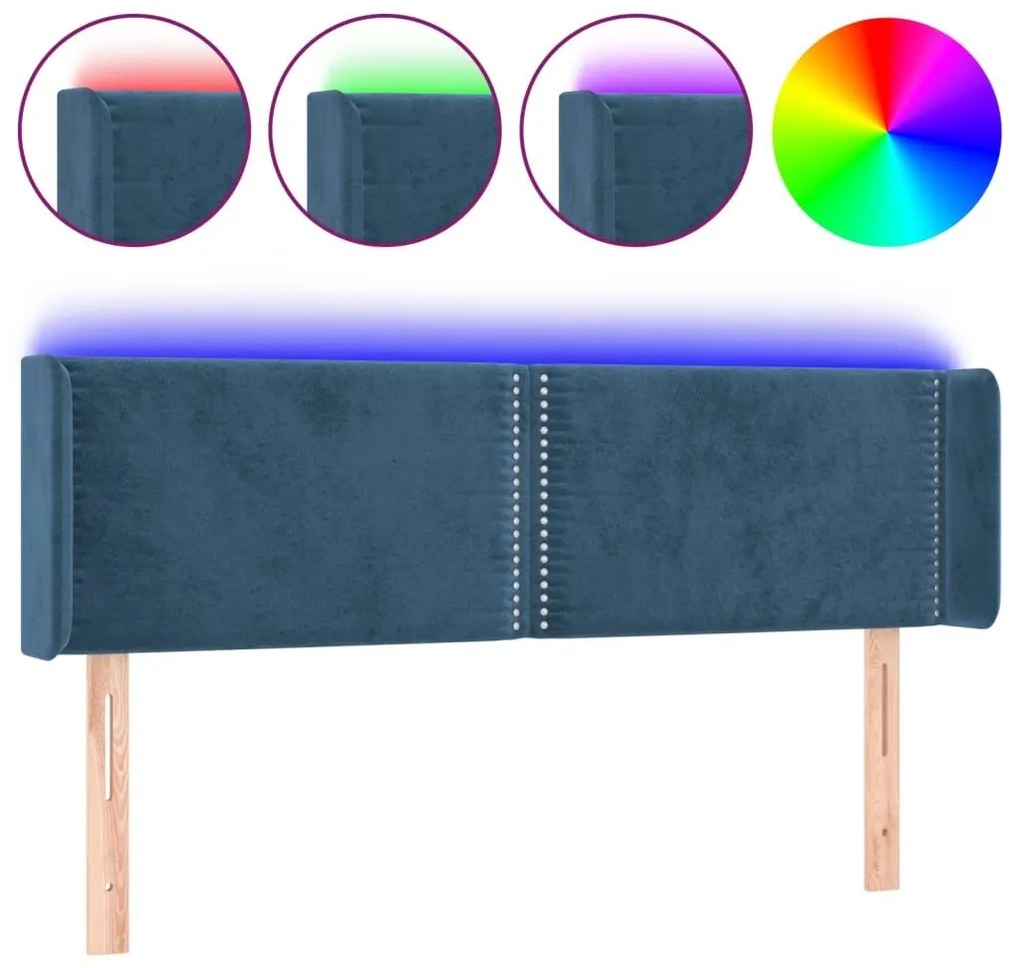 Κεφαλάρι Κρεβατιού LED Σκούρο Μπλε 147x16x78/88 εκ. Βελούδινο - Μπλε