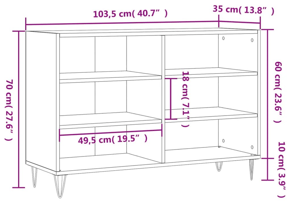 Ραφιέρα Γκρι Sonoma 103,5 x 35 x 70 εκ. από Επεξεργασμένο Ξύλο - Γκρι