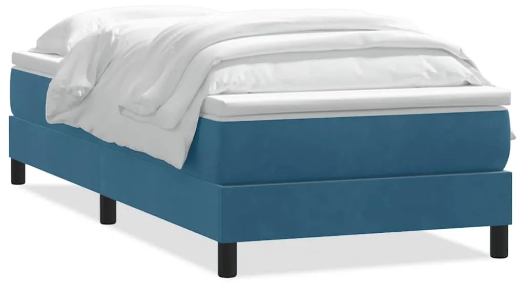 vidaXL Κρεβάτι Boxspring με Στρώμα Σκούρο Μπλε 90x220 εκ. Βελούδινο