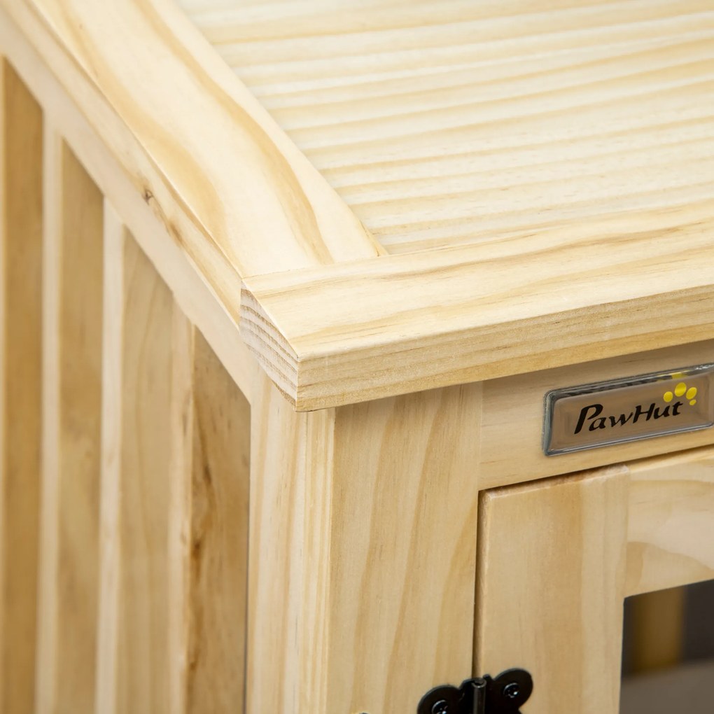 PawHut Κλουβί σκύλου με κλειδαριά και μαξιλάρι, 82,5 cm x 57 cm x 72 cm, φυσικό ξύλο + κρεμ λευκό