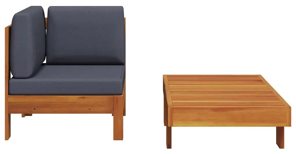 vidaXL Σαλόνι Κήπου 2 Τεμαχίων από Ξύλο Ακακίας Σκούρα Γκρι Μαξιλάρια