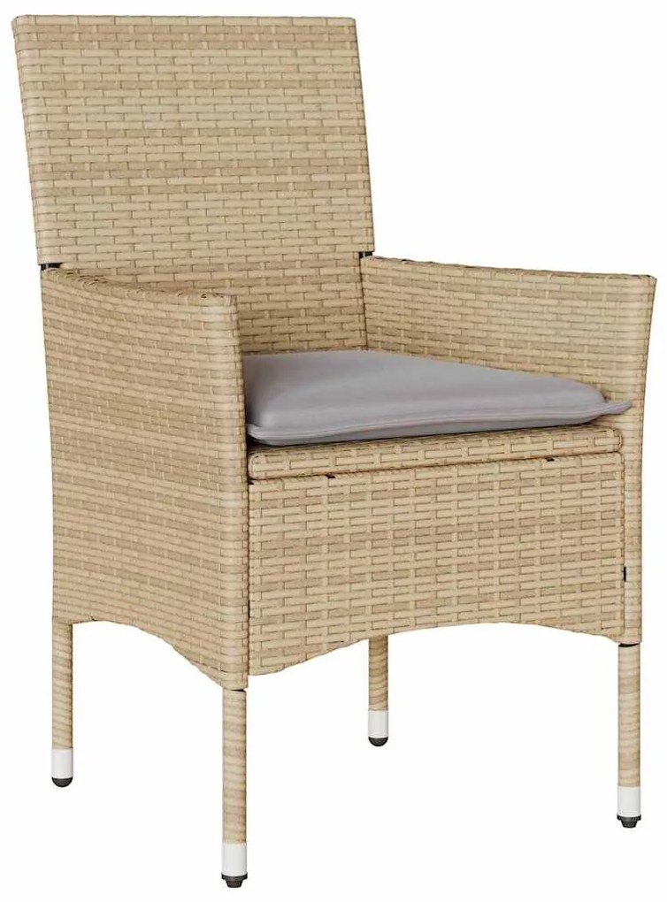 vidaXL Σέτ φαγητού για κήπο με μαξιλάρι 7 pcs Μπεζ Πολυ ράταν