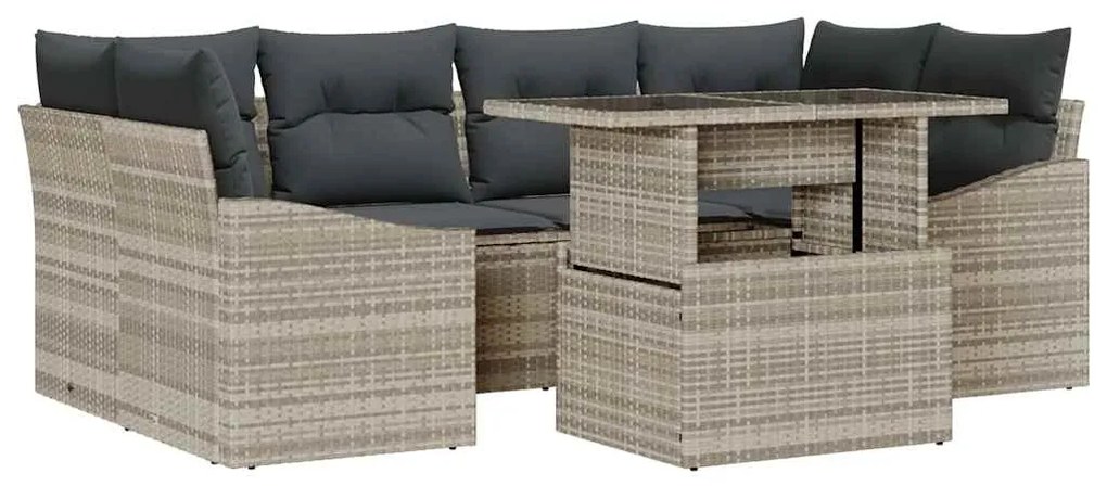 vidaXL Σετ Καναπέ Κήπου με αποθήκευση 7 pcs Ανοιχτό γκρι Πολυ ράταν