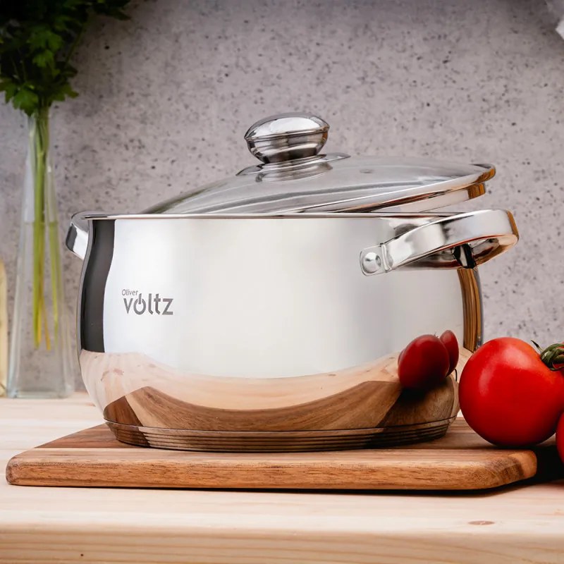 Σετ κατσαρόλας Oliver Voltz OV51210G8B, 8 τεμαχίων, πολυστρωματικός πυθμένας, επαγωγής, ανοξείδωτο ατσάλι, ασημί