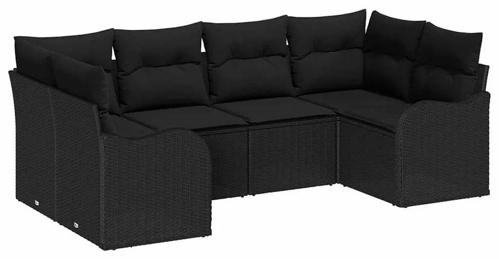 vidaXL Σετ Καναπέ Κήπου με μαξιλάρι 6 pcs Μαύρο Πολυ ράταν