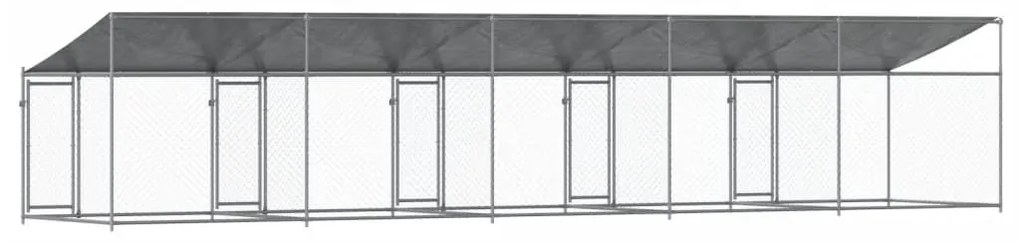 Κλουβί Σκύλου με Οροφή και Πόρτες Γκρι 10x2x2 μ. Γαλβ. Χάλυβας - Γκρι
