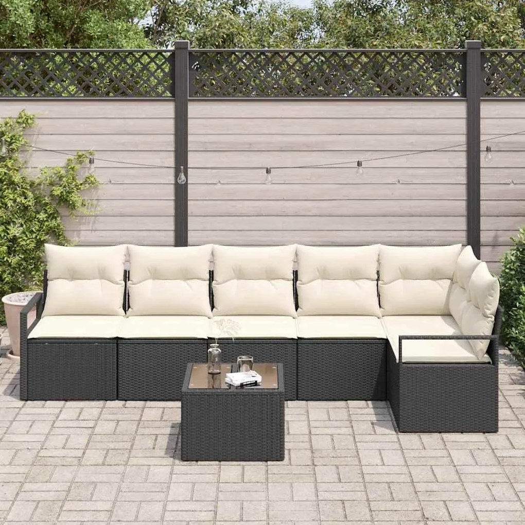 vidaXL Σετ Καναπέ Κήπου 7 pcs Καφέ, Κρέμα Πολυ rattan, βαμμένο ατσάλι