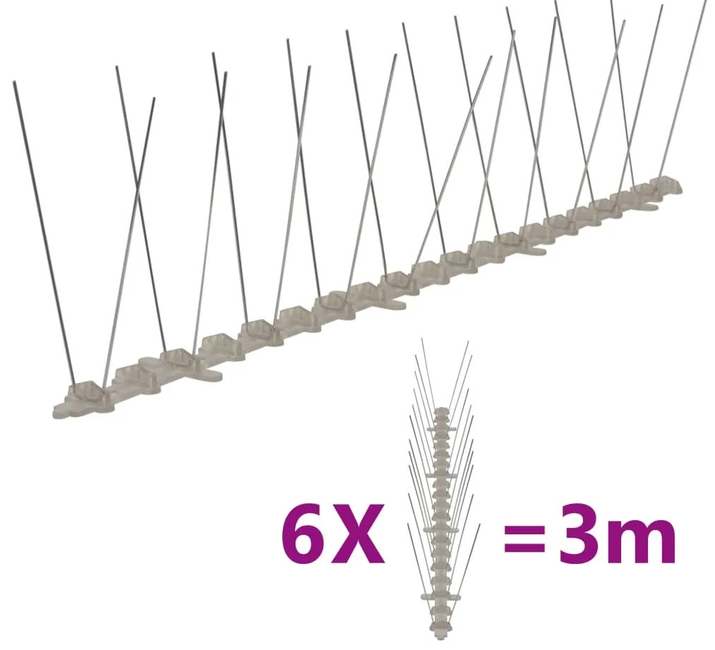 vidaXL Απωθητικές Ακίδες Περιστεριών 2 Σειρών Σετ των 6 3 μ. Πλαστικές