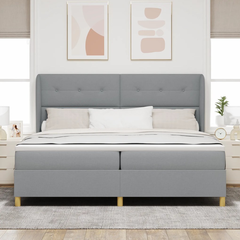 vidaXL Κρεβάτι Box Spring με Στρώμα σε Ανοιχτό Γκρι, 200x200 εκ, Ύφασμα