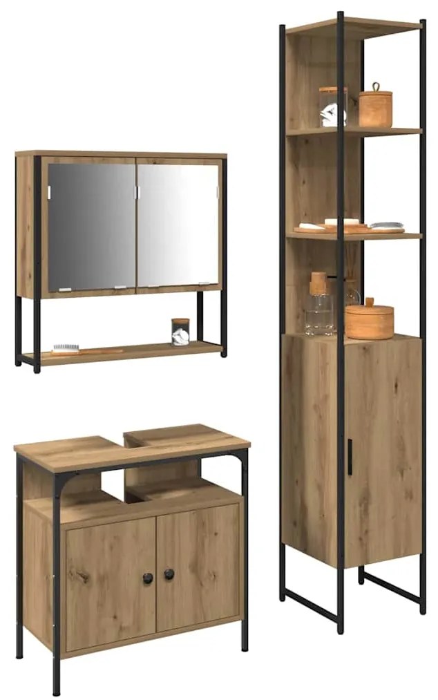 vidaXL Σετ Επίπλων Μπάνιου Άλλο 3 pcs artisan δρυς 33 x 33 x 185.5 εκ