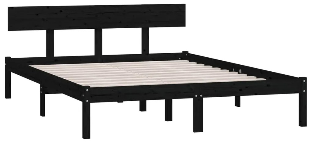 vidaXL Πλαίσιο Κρεβατιού Μαύρο 150 x 200εκ Μασίφ Ξύλο Πεύκου King Size