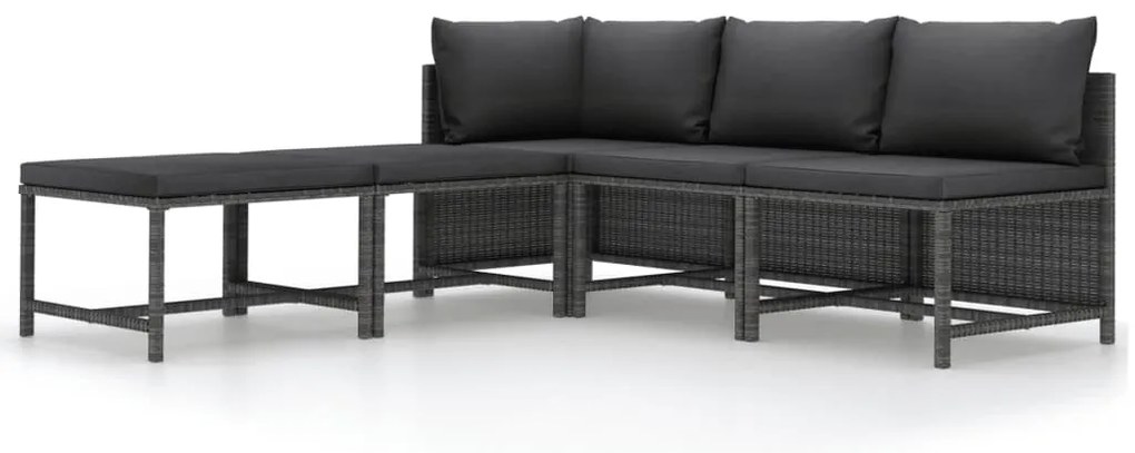 vidaXL Σαλόνι Κήπου 5 Τεμαχίων Γκρι από Συνθετικό Ρατάν με Μαξιλάρια