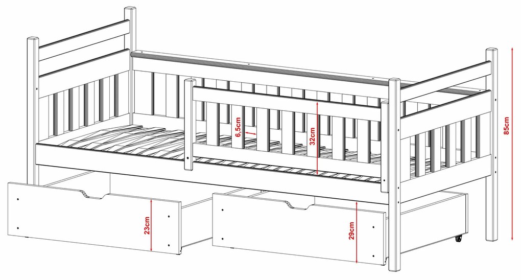 Kρεβάτι Καναπές Emma με Συρτάρια από μασίφ ξύλο Graphite  90×200cm